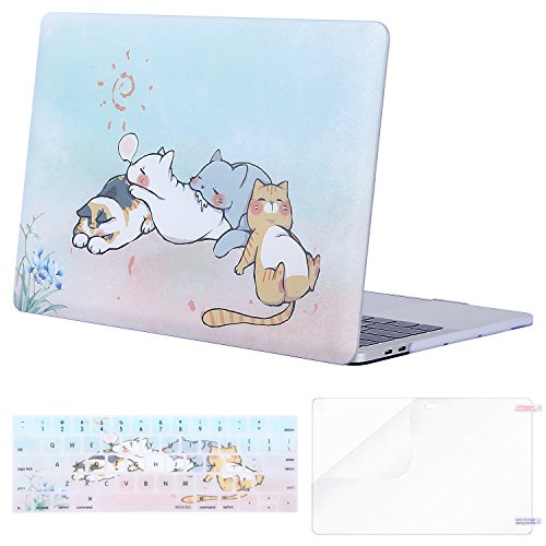 MOSISO Compatible with MacBook Pro 13 inch Case M2 2023, 2022, 2021-2016 A2338 M1 A2251 A2289 A2159 A1989 A1708 A1706, Plastic Pattern Hard Shell Case&Keyboard Cover&Screen Protector, Cute Cat