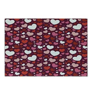 lunarable hearts cutting board, ornate vibrant toned hearts pattern love themed valentines day inspired image, decorative tempered glass cutting and serving board, large size, maroon pink