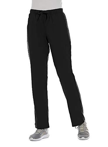 Scrubs for Women Set 6 Pocket 4-Way Stretch V-Neck and Semi-Tapered Pant Elements EL9925 (Black, Medium)