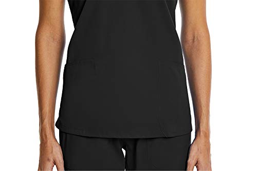 Scrubs for Women Set 6 Pocket 4-Way Stretch V-Neck and Semi-Tapered Pant Elements EL9925 (Black, Medium)