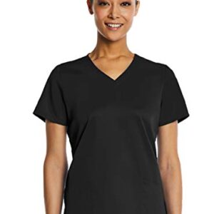 Scrubs for Women Set 6 Pocket 4-Way Stretch V-Neck and Semi-Tapered Pant Elements EL9925 (Black, Medium)