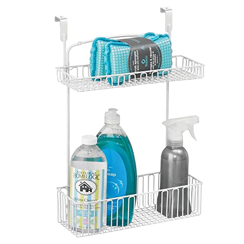 mDesign Steel Over Cabinet Kitchen Storage Organizer Holder or Basket - Hang Over Cabinet Doors in Kitchen, Pantry, Bathroom; Holds Dish Soap, Window Cleaner - Concerto Collection, 2 Pack, Matte White