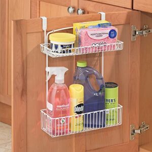 mDesign Steel Over Cabinet Kitchen Storage Organizer Holder or Basket - Hang Over Cabinet Doors in Kitchen, Pantry, Bathroom; Holds Dish Soap, Window Cleaner - Concerto Collection, 2 Pack, Matte White