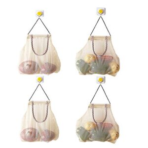 hatisan reusable hanging storage mesh bags durable & strong fruit and vegetable mesh bags/pulling resistance storage tote bags for garlics, potatoes, onions or garbage bag-clear(4pcs)
