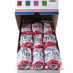 Dura-Tech Vet Flex Red Bandage First Aid Wrap | for Horses, Dogs and Others | Self-Adhesive Cohesive Tape | 4” Wide and 5 Yards of Length | Package of 18 Rolls