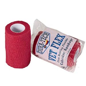 Dura-Tech Vet Flex Red Bandage First Aid Wrap | for Horses, Dogs and Others | Self-Adhesive Cohesive Tape | 4” Wide and 5 Yards of Length | Package of 18 Rolls