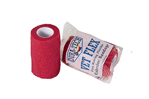 Dura-Tech Vet Flex Red Bandage First Aid Wrap | for Horses, Dogs and Others | Self-Adhesive Cohesive Tape | 4” Wide and 5 Yards of Length | Package of 18 Rolls