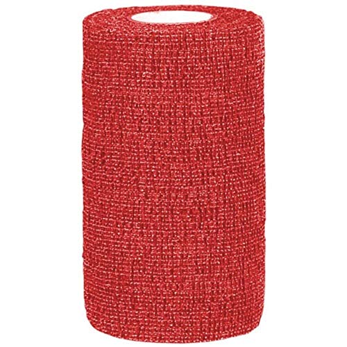 Dura-Tech Vet Flex Red Bandage First Aid Wrap | for Horses, Dogs and Others | Self-Adhesive Cohesive Tape | 4” Wide and 5 Yards of Length | Package of 18 Rolls