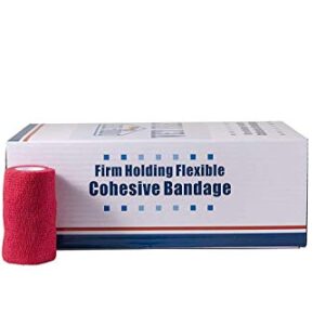 Dura-Tech Vet Flex Red Bandage First Aid Wrap | for Horses, Dogs and Others | Self-Adhesive Cohesive Tape | 4” Wide and 5 Yards of Length | Package of 18 Rolls