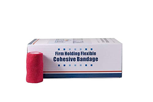 Dura-Tech Vet Flex Red Bandage First Aid Wrap | for Horses, Dogs and Others | Self-Adhesive Cohesive Tape | 4” Wide and 5 Yards of Length | Package of 18 Rolls