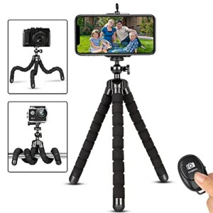phone tripod,portable and flexible adjustable cell phone stand holder with remote and universal clip for iphone android phone compact digital camera sports camera
