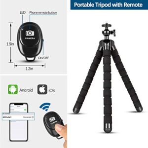 Phone Tripod,Portable and Flexible Adjustable Cell Phone Stand Holder with Remote and Universal Clip for iPhone Android Phone Compact Digital Camera Sports Camera