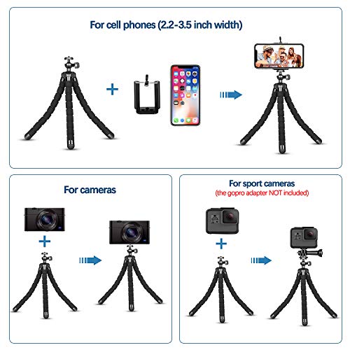 Phone Tripod,Portable and Flexible Adjustable Cell Phone Stand Holder with Remote and Universal Clip for iPhone Android Phone Compact Digital Camera Sports Camera