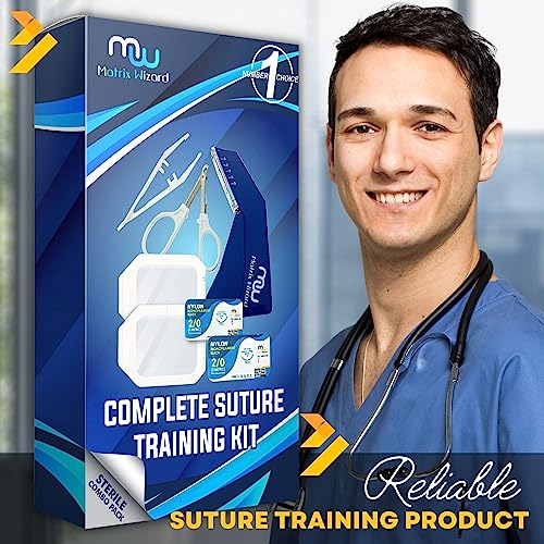 Sterile Sutures Thread with Needle, Disposable Stapler and Wire Remover Instrument Plus Waterproof Adhesive Film- Emergency Survival First Aid Field Practice, Wound Tactical Demo, Vet Clinic Use