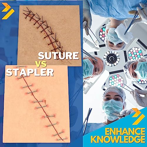 Sterile Sutures Thread with Needle, Disposable Stapler and Wire Remover Instrument Plus Waterproof Adhesive Film- Emergency Survival First Aid Field Practice, Wound Tactical Demo, Vet Clinic Use