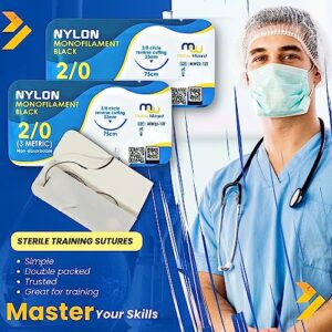 Sterile Sutures Thread with Needle, Disposable Stapler and Wire Remover Instrument Plus Waterproof Adhesive Film- Emergency Survival First Aid Field Practice, Wound Tactical Demo, Vet Clinic Use