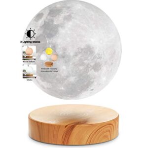 vgazer levitating moon lamp,floating and spinning in air freely with 3d printing led moon lamp has 20 modes for unique gifts,room decor,night light,office desk toys (wooden base 3 colors)