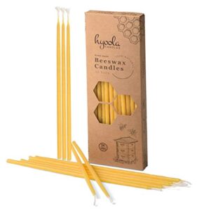 hyoola beeswax skinny taper candles – 50 pack - natural dripless decorative candles with long lasting burn – elegant taper design, soothing scent – 9” tall – handmade in the usa