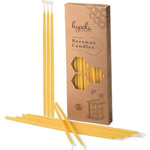 Hyoola Beeswax Skinny Taper Candles – 50 Pack - Natural Dripless Decorative Candles with Long Lasting Burn – Elegant Taper Design, Soothing Scent – 9” Tall – Handmade in The USA