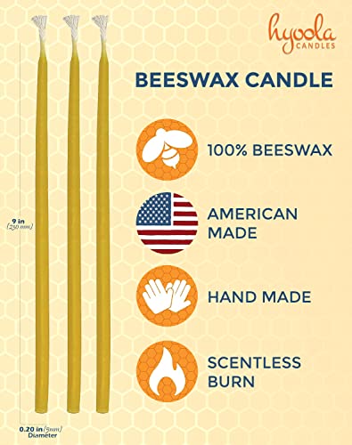 Hyoola Beeswax Skinny Taper Candles – 50 Pack - Natural Dripless Decorative Candles with Long Lasting Burn – Elegant Taper Design, Soothing Scent – 9” Tall – Handmade in The USA