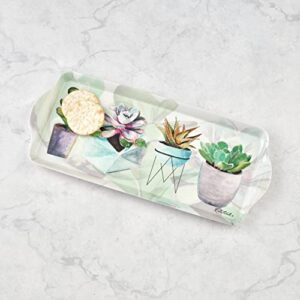 Pimpernel Succulents Collection Sandwich Tray | Serving Platter | Crudité and Appetizer Tray | Made of Melamine | Measures 15.1" x 6.5" | Dishwasher Safe