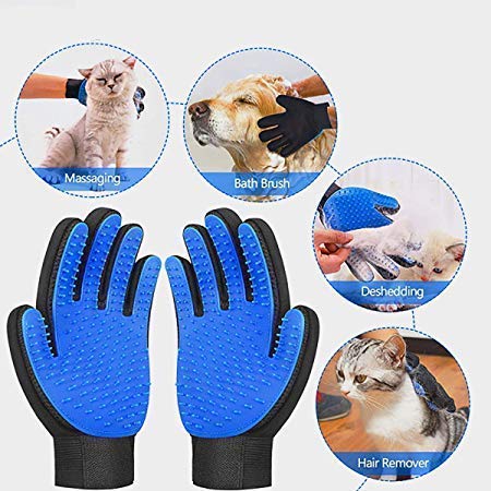 [Upgrade version]Pet Grooming Glove- Efficient Pet Hair Remover gloves- Gentle Deshedding Brush- Massage glove with Enhanced Five Finger Design- Perfect for Dogs & Cats with Long & Short Fur - 1 Pair