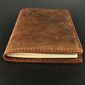 Genuine Leather Notebook, Passport Book 3.5 x 5 in Mini Composition Cover, 64 Pages Ruled, Pocket Size, Brown