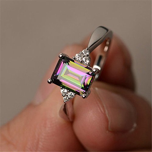 Wassana Women 925 Silver Gift Rainbow Fire Mystic Topaz Wedding Engagement Ring Sz6-10 (6)