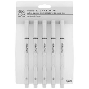 Winsor & Newton Fineliner Fine Point Pen Set, Assorted, Set of 5, Black