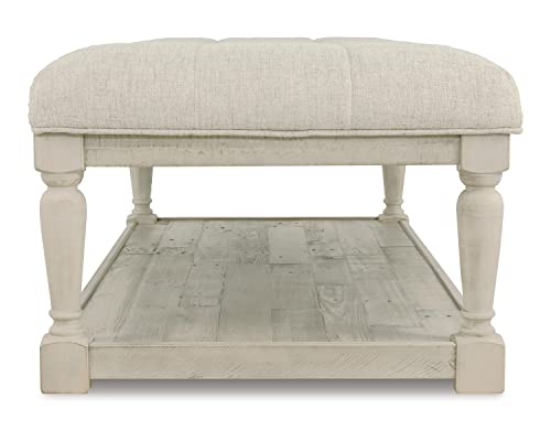 Signature Design by Ashley Shawnalore Farmhouse Upholstered Solid Wood Ottoman Coffee Table, Whitewash