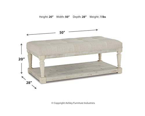 Signature Design by Ashley Shawnalore Farmhouse Upholstered Solid Wood Ottoman Coffee Table, Whitewash