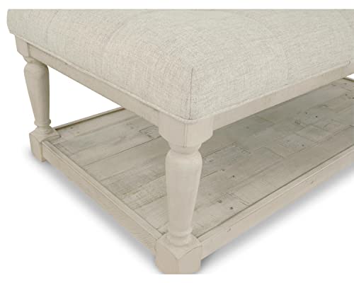 Signature Design by Ashley Shawnalore Farmhouse Upholstered Solid Wood Ottoman Coffee Table, Whitewash