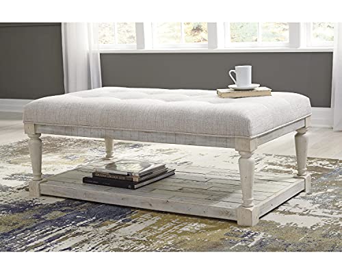 Signature Design by Ashley Shawnalore Farmhouse Upholstered Solid Wood Ottoman Coffee Table, Whitewash