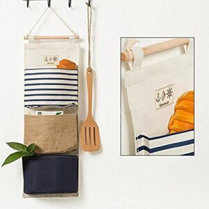 Nasogod Hanging Storage Bag, Wall Mounted 3 Bags Nursery Storage Bag Over The Door Storage Pockets Fabric Wall Door Closet Hanging Storage Bag Organizer 2 Packs Stripe