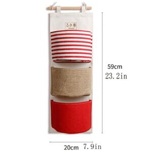 Nasogod Hanging Storage Bag, Wall Mounted 3 Bags Nursery Storage Bag Over The Door Storage Pockets Fabric Wall Door Closet Hanging Storage Bag Organizer 2 Packs Stripe