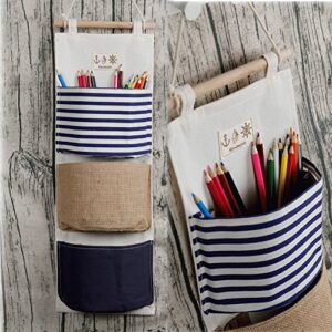 Nasogod Hanging Storage Bag, Wall Mounted 3 Bags Nursery Storage Bag Over The Door Storage Pockets Fabric Wall Door Closet Hanging Storage Bag Organizer 2 Packs Stripe