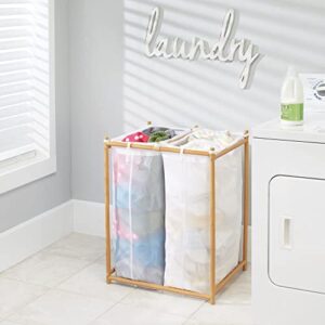 mDesign Laundry Hamper Organizer/Sorter with Metal Stand and 2 Removable Large Mesh Bags - Portable - Double Hamper Design - White/Natural