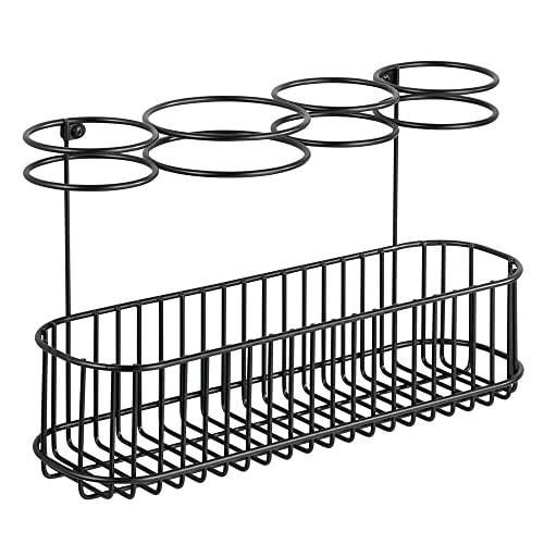 mDesign Metal Wire Cabinet/Wall Mount Hair Care & Styling Tool Organizer - Bathroom Storage Basket for Hair Dryer, Flat Iron, Curling Wand, Hair Straightener, Brushes - Holds Hot Tools - Matte Black