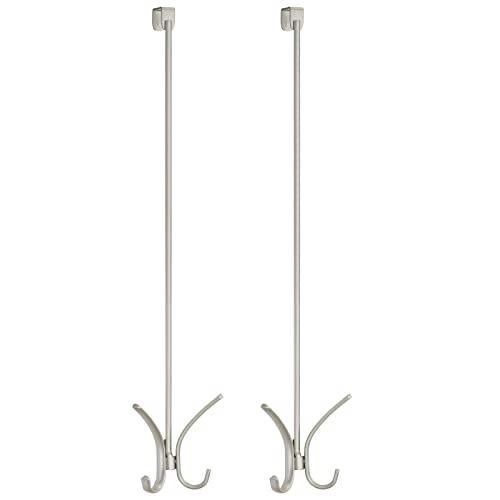 mDesign Modern Metal Long Easy Reach Over-the-Door 4 Prong Metal Storage Organizer Hook; Hang Jackets, Coats, Hoodies, Clothing, Hats, Scarves, Purses, Leashes, Robes, Towels, 24" Tall, 2 Pack - Satin