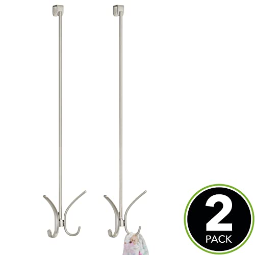 mDesign Modern Metal Long Easy Reach Over-the-Door 4 Prong Metal Storage Organizer Hook; Hang Jackets, Coats, Hoodies, Clothing, Hats, Scarves, Purses, Leashes, Robes, Towels, 24" Tall, 2 Pack - Satin