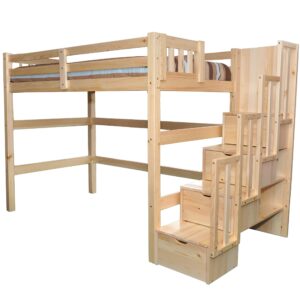 scanica stairway full loft bed with storage natural solid wood natural wood durable sturdy long-lasting