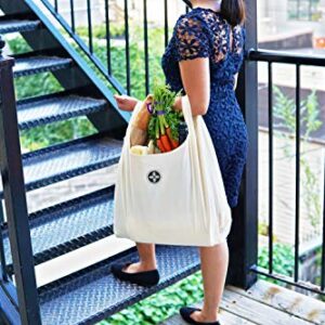 Foldable Cotton Grocery Bags, Eco Bags, Reusable Shopping Bags, 100% Biodegradable, Zero Waste Home, All-Natural Canvas Tote Bags, Large 15" x 18", Nylon Free, Polyester Free (Set of 2)