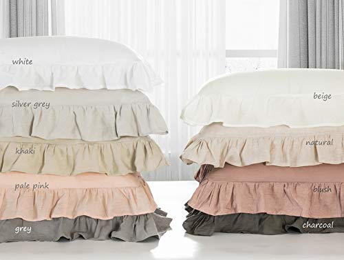 meadow park Stone Washed French Linen Duvet Cover Set 3 Pieces - Super Soft, Full/Queen 90 inches x 92 inches - Shams 20 inches x 26 inches, Ruffled Style - Button Closure - Corner Ties, White Color