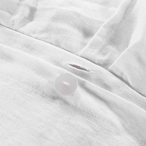 meadow park Stone Washed French Linen Duvet Cover Set 3 Pieces - Super Soft, Full/Queen 90 inches x 92 inches - Shams 20 inches x 26 inches, Ruffled Style - Button Closure - Corner Ties, White Color