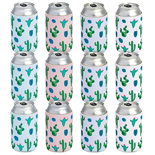 12 Pack Neoprene Soda Sleeves for Beer Cans, Soft Drinks, Beverages, Water Bottles, Cooler Sleeves for Cactus Party Supplies, Wedding Favors, Bachelorette Party