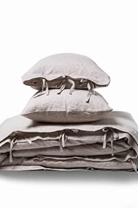 meadow park 100% stone washed linen duvet cover set 3 pieces, queen 90 inches x 92 inches, pillow shams 20 inches x 26 inches, ties closure style, corner ties, super soft, solid natural linen color
