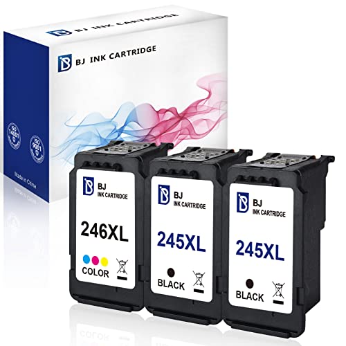 BJ Ink Cartridge Replacement for Canon PG-245XL CL-246XL Ink Cartridge Compatible with PIXMA MG2520 MG2522 MG2920 MG2922 MG2924 MG2420 MX490 MX492 IP2820 Printer(2 Black,1 Tri-Color)