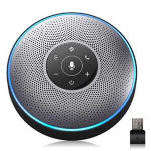 emeet bluetooth speakerphone m2 gray conference speaker, idea for home office 360º voice pickup 4 ai echo & noise canceling microphones, skype usb speakerphone aux in/out for up to 8 people