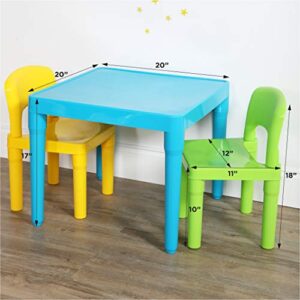 Humble Crew, Aqua Table & Green/Yellow Kids Lightweight Plastic Table and 2 Chairs Set, Square, Toddler