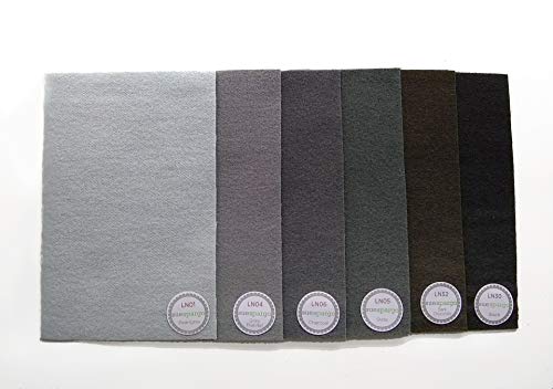 Sue Spargo 1/64 Cuts of Merino Wool Fabric, Pack of Six Colors - Greys